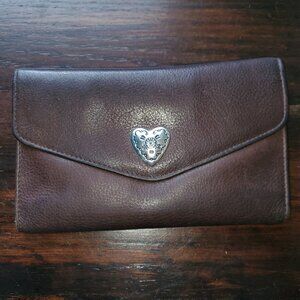 Brown Leather Wallet with Silver Heart / Checkbook